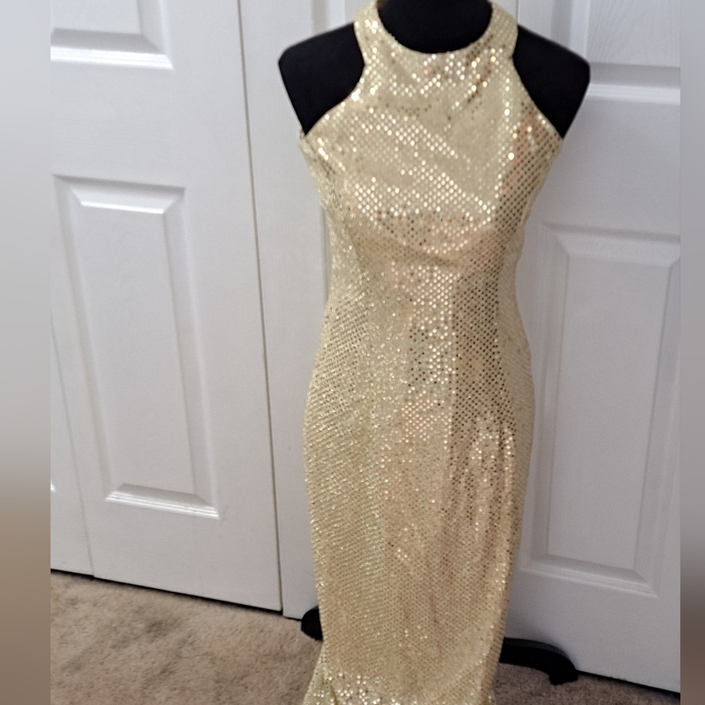 Vintage All That Jazz Gold Sequin Sleeveless Gown Size 5/6